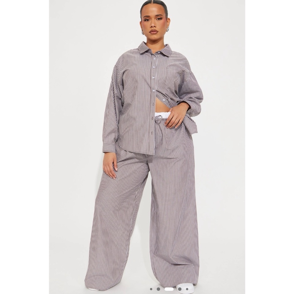 Pinstripe Boxer Pant Set - Brown